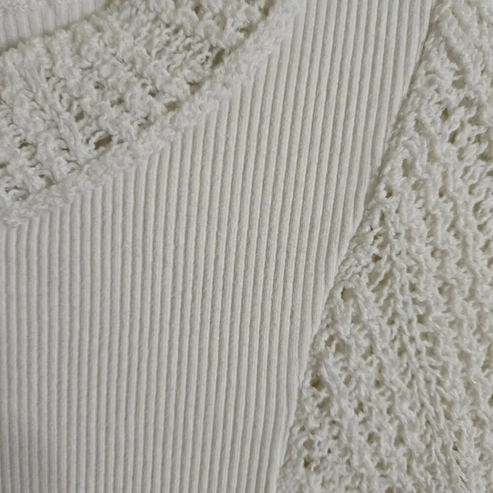 Free People Cuffing Season Round Neck Long Sleeve Top Crochet Detail Size S
